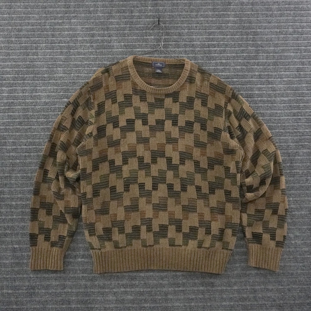 Vintage Dockers Sweater Mens Large Brown Checkered Textured Knit Pullover